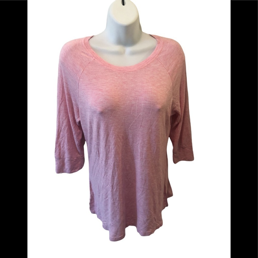 Honey Dew Soft Pink Heather Crew Neck LS Lounge Tee Top Size Scoop Neck